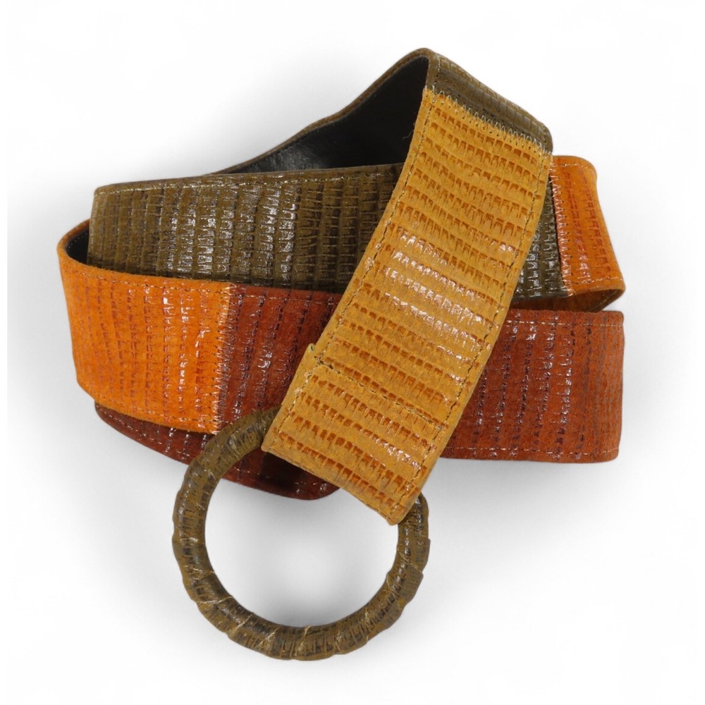 VTG ALDEN HOWARD Suede Leather Belt PATCHWORK PIECED Brown Shades RING BUCKLE